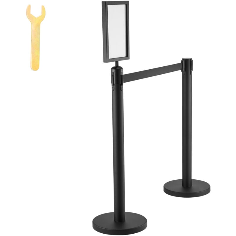 Poteaux de contrôle des foules lot de 6 barrières, poteaux peints en acier au carbone avec support de panneau et 3 ceintures rétractables de 6,5