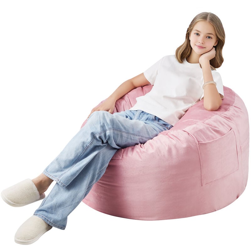 Pouf , 3 pieds de diamètre, housse amovible et lavable, mousse à mémoire de forme 25D, velours hollandais doux, chambre/salle de jeux, rose - Mophorn