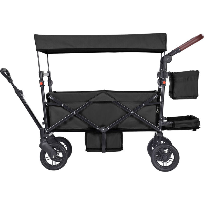 Poussette Wagon pour 2 enfants, poussette quadruple pliable avec poignée réglable, auvent amovible, 4 roues avec freins, poussette tandem