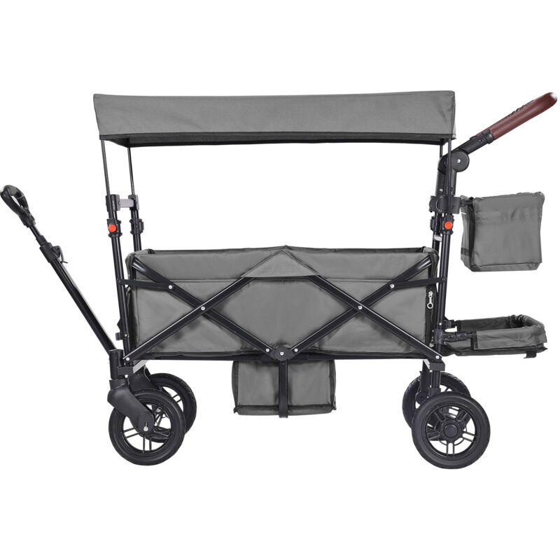 Poussette Wagon pour 2 enfants, poussette quadruple pliable push-pull, poignée réglable, auvent amovible, 4 roues avec freins, poussette tandem