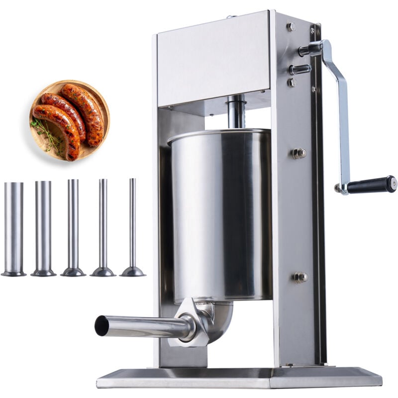 Mophorn - Poussoir à saucisses manuel 10 l / 22 lbs, double vitesse, acier inoxydable 304, 5 tubes, pour usage domestique et commercial
