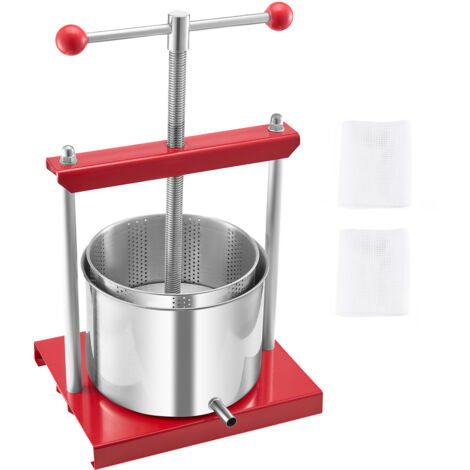 Mophorn Prensa de vino y frutas de 6 L con doble barril de acero inoxidable, ideal para sidra, manzanas, uvas, tinturas y aceite de oliva.