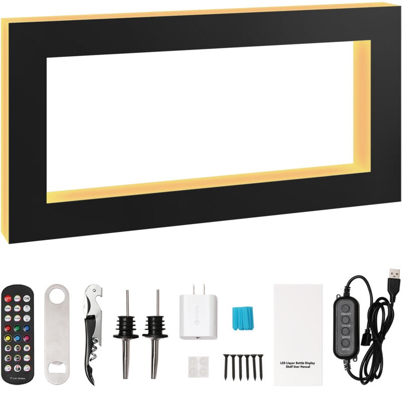 Mophorn - Présentoir à bouteilles d'alcool éclairé par led, étagère de bar carrée de 48 pouces éclairée