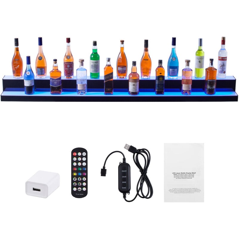 Mophorn - Présentoir à bouteilles d'alcool éclairé par led, étagère de bar commerciale éclairée à 2 niveaux de 72 pouces, support à whisky à 2
