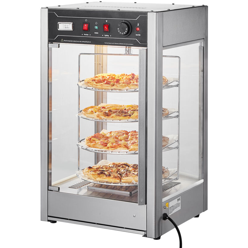 Mophorn - Présentoir chauffant commercial pour pizza de 14 pouces, réchaud à 4 niveaux avec chauffage à vapeur rotatif, contrôle de la température de