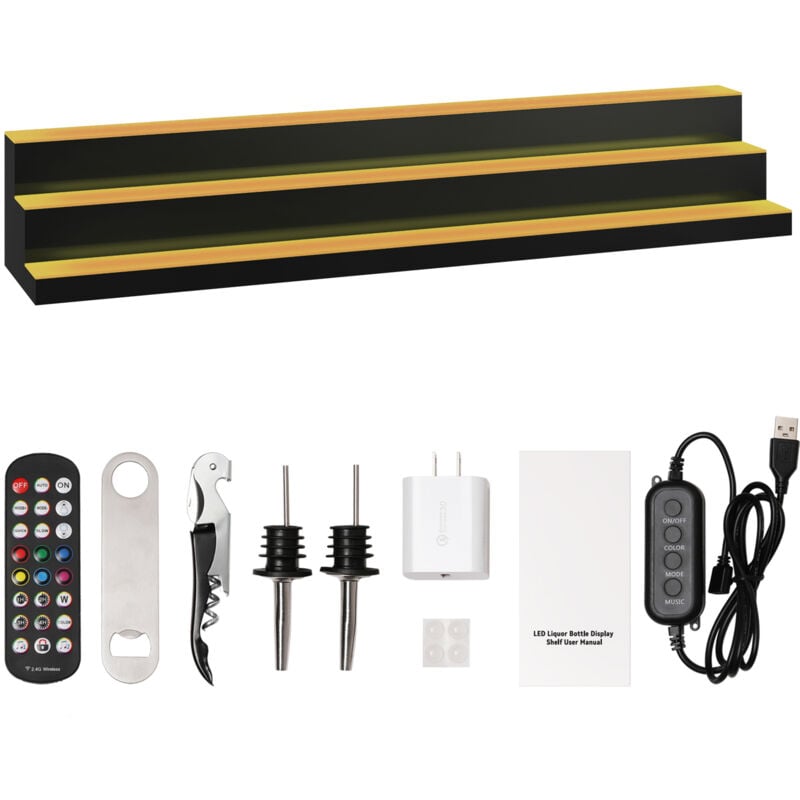 Mophorn - Présentoir de bouteilles d'alcool à 3 niveaux de 60 pouces avec éclairage led, support à whisky en 3 étapes, éclairage multicolore, avec