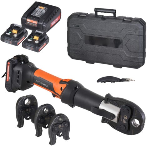 Mophorn Presswerkzeug und Akku-Set, Elektrisches Rohr-Crimpwerkzeug mit M15-, M22-, M28-Backen, 2 Stück 20 V 2,0 Ah Akku, Schnellladegerät, Tragetasche