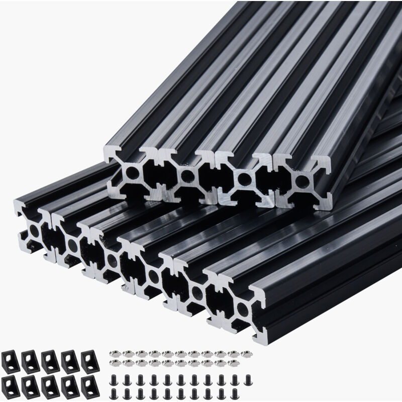 Mophorn Profilés d'extrusion en aluminium 2020, lot de 10, rails linéaires anodisés norme européenne avec rainure en T de 2000 mm, adaptés aux