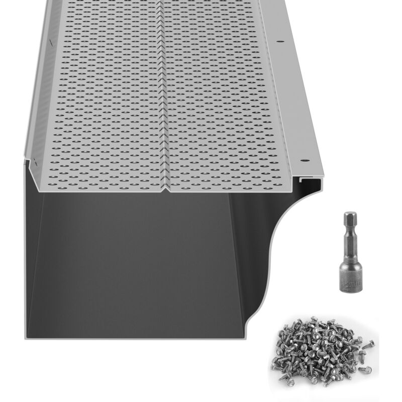 Mophorn - Protège-gouttière, 12,7 cm de largeur, filtre à feuilles en aluminium, 26 pièces, longueur totale de 31,8 m, diamètre du trou de 0,4 cm et