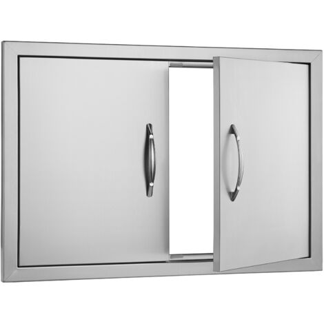 Mophorn Puerta de Acceso a Barbacoa 711 x 482 x 45 mm Puerta de Cocina Exterior Doble Puerta Empotrada de Acero Inoxidable con Manija para Isla de Barbacoa, Estación de Parrilla, Armario Exterior