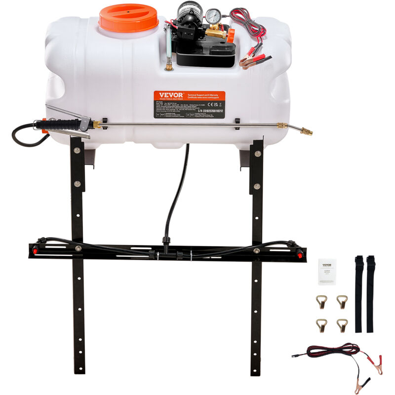 VEVOR ATV-spuitmachine 7 l/min drukspuit 12V pomp 0,1-0,5 MPa pomp Werkdrukspuit 0-72 PSI drukspuit Incl. 6,1 m slang 2,5 m snelontgrendelingslijn Ideaal voor ATV's UTV's Tractoren