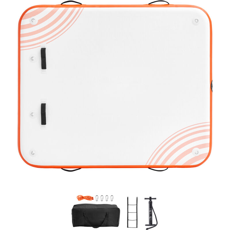 Quai flottant gonflable 6 x 5 pieds, plate-forme d'eau antidérapante, sac portable et échelle amovible, radeau flottant pour piscine, plage, océan