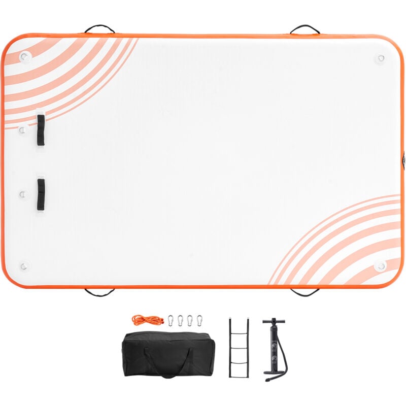 Quai flottant gonflable 8x5FT, plate-forme d'eau antidérapante, sac de transport portable et échelle amovible, radeau de piscine, plage et océan