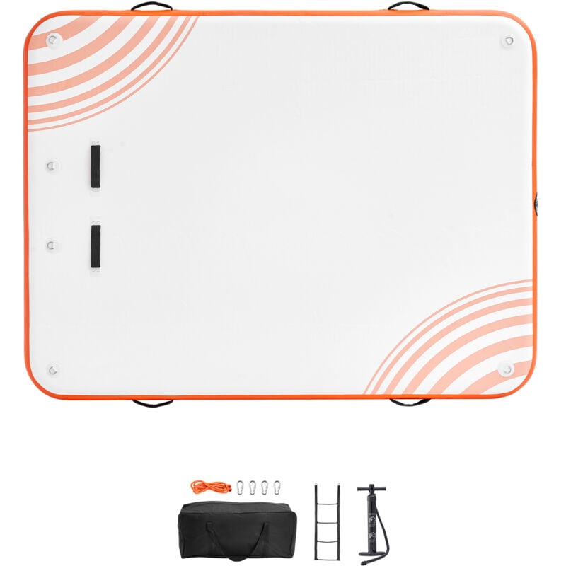 Quai flottant gonflable 8x6FT, plate-forme d'eau antidérapante, sac de transport portable et échelle amovible, radeau de piscine, plage, océan