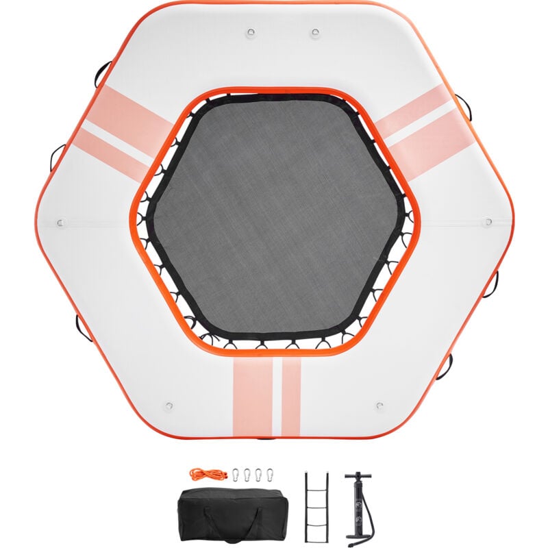 Quai flottant gonflable ø8,5 pieds avec piscine en maille pour trampoline ø5 pieds, plate-forme d'eau antidérapante, sac portable et échelle