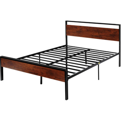 Mophorn Queen Size Metal Platform Bed Frame, 14-Inch Black Frame with Wooden Headboard and Footboard, Spacious Under-Bed Storage, Quiet Design, No Box Spring Required, Simple Assembly