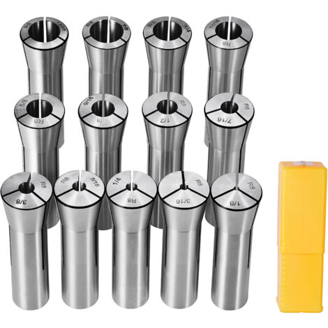 Mophorn R8 Portabrocas de Precisión 13PCS 1/8"-7/8" 3,2-22,2 mm Acero de Aleación 45 TIR 0,0012"/30μm con 13 Cajas de Almacenamiento Etiquetadas, para Fresadoras, Perforadoras, Centros de mecanizado