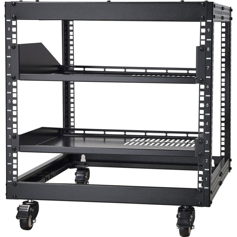 Rack de serveur à cadre ouvert 9U, profondeur réglable de 23 à 40', autoportant ou mural, rack de serveur réseau avec roues à 360°, support robuste à