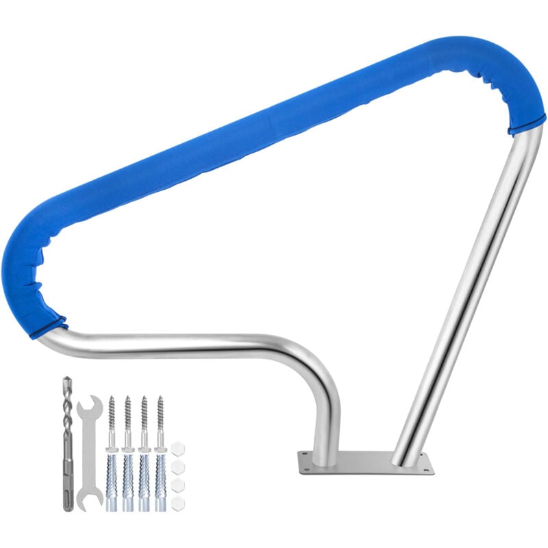 Rail de piscine 39x32 » Acier inoxydable 304 Argent Antirouille Main courante de piscine Capacité de charge 250LBS avec Couverture Grip Bleue