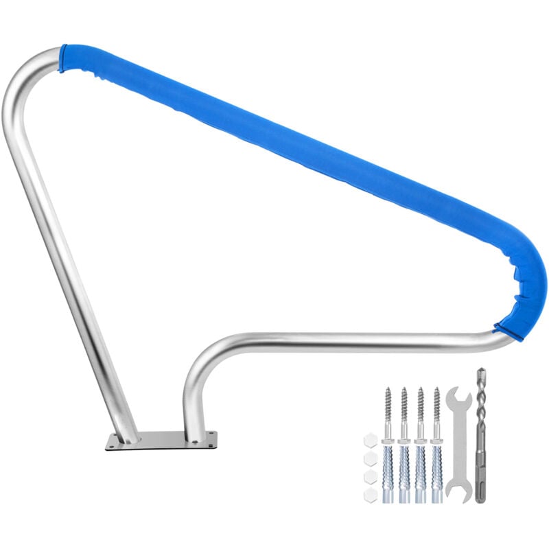 Rail de piscine 48x36', acier inoxydable 304, capacité de charge 250LBS, main courante antirouille argentée avec revêtement bleu, mèche M8, vis