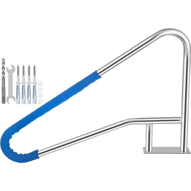 Rampe de piscine 55x32' en acier inoxydable 304, capacité de charge de 250 lb, rampe argentée antirouille avec couvercle de poignée bleu et foret M8