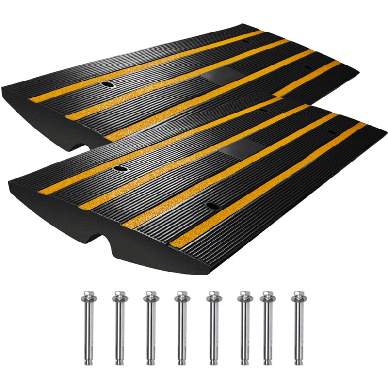 Rampe de trottoir lot de 2, élévation de 2,6 po, rampes d'allée en caoutchouc, rampe de seuil robuste d'une capacité de 33 069 lb, rampe de pont de