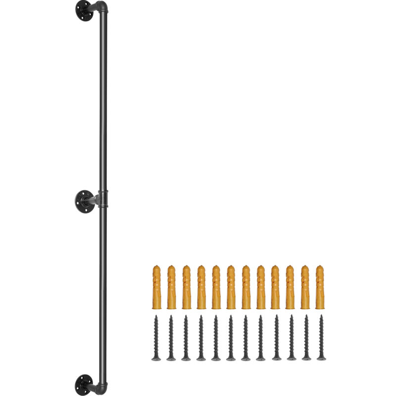 Rampe d'escalier en tube de 1,8 m, capacité de charge de 200 kg, support mural industriel en acier au carbone, coin rond pour intérieur/extérieur