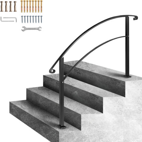 Mophorn – Rampe d'escalier extérieure en fer forgé noir – Hauteur réglable jusqu'à 47,5 cm – Installation facile – Pour 1 à 4 marches