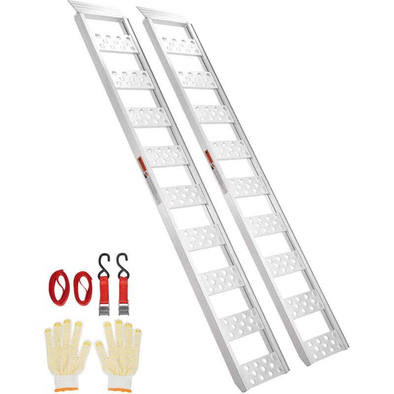 Vevor Rampes de Chargement en Alu, 0,6 t, Rampe d'Acces avec Bandes de Roulement et Sangles de Charge, Rail de Chargement pour Moto, vtt, Camion,