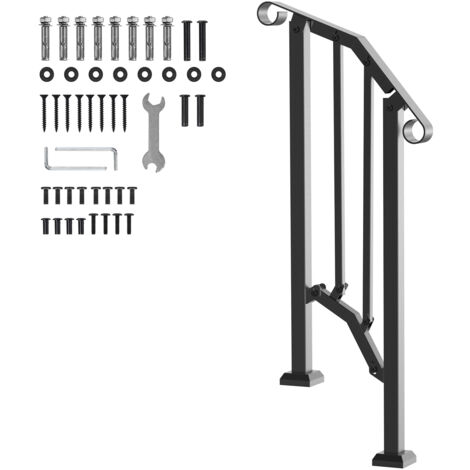 Mophorn Rampes d'escalier extérieures 1-2 marches, design en arche rétro noir, kit de rampe d'escalier. Rampes en acier au carbone de transition avec kit d'installation. Idéal pour les personnes âgées