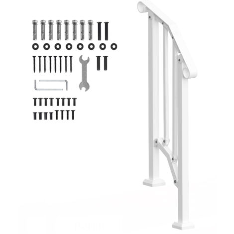 Mophorn Rampes d'escalier extérieures 1-2 marches, design rétro en arche blanche, kit de rampe d'escalier. Rampes en acier au carbone de transition avec kit d'installation.