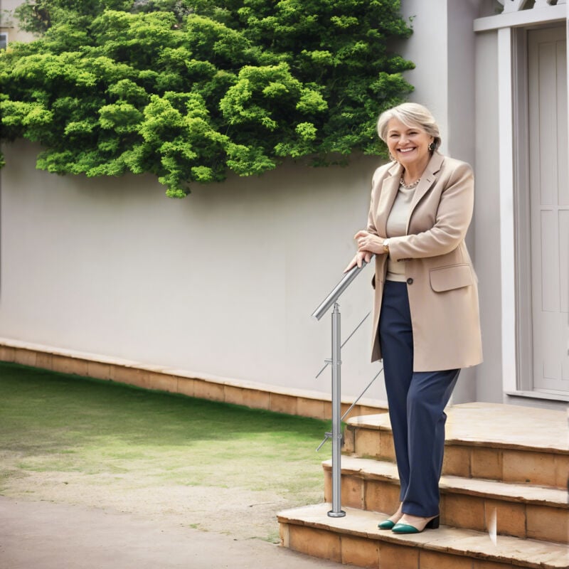 Mophorn - Rampes d'escalier extérieures de 39,4 po (l). Kit de rampe d'escalier en acier inoxydable avec installation. Kit de rampe d'escalier à 2