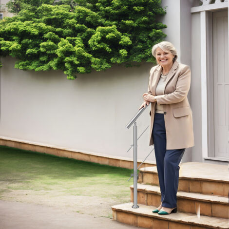 Mophorn Rampes d'escalier extérieures de 39,4 po (L). Kit de rampe d'escalier en acier inoxydable avec installation. Kit de rampe d'escalier à 2 barres transversales, idéal pour les personnes âgées