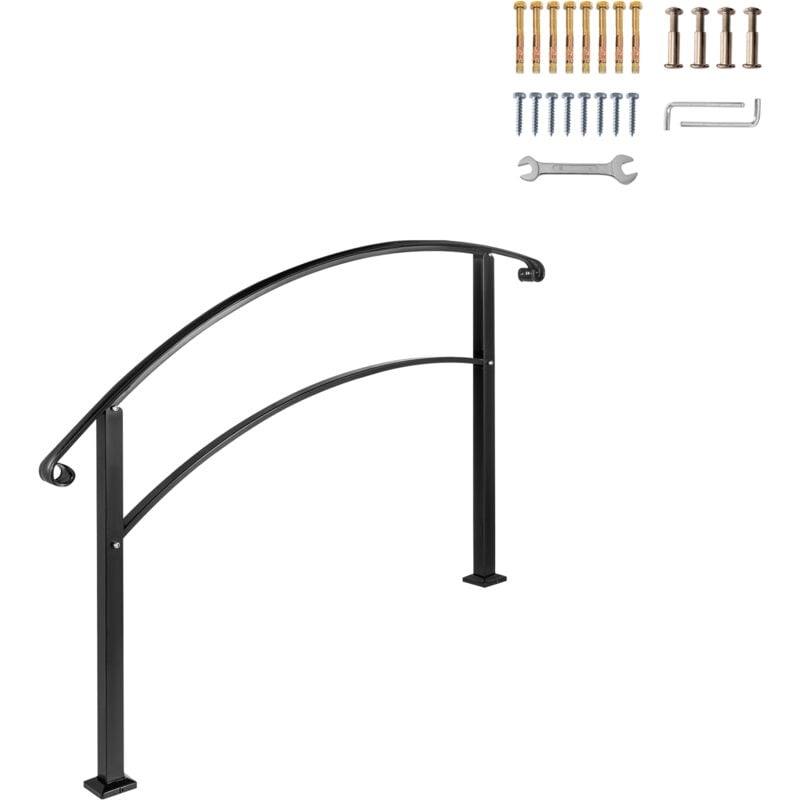 Rampes pour marches extérieures 1 ou 3 marches Rampe d'escalier flexible en fer forgé noir pour porche avant Escaliers en béton ou en bois - Mophorn