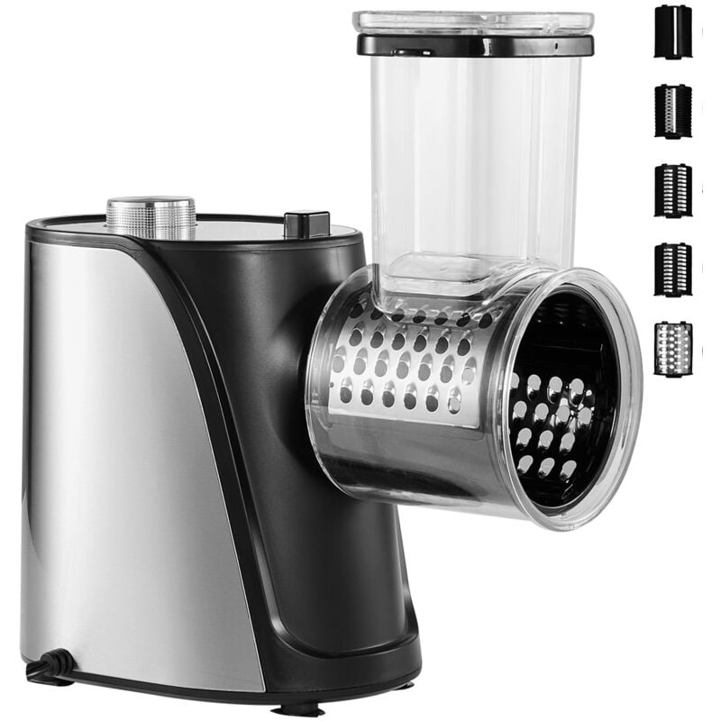 Râpe à fromage électrique et machine à salade, tireur à salade 250 w, coupe-aliments en acier inoxydable avec 5 accessoires, trancheuse à légumes