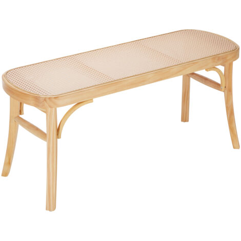 Mophorn Rattan Bench, 43.3" Wooden Bench with Hand Woven Rattan and Oak Wood Legs, Entryway or Bedroom End of Bed Boho Bench for Living Room, Kitchen