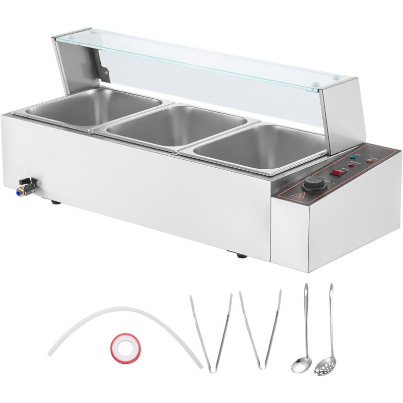 Mophorn - Réchauffeur de nourriture commercial à 3 poêles, comptoir de 1500 w en acier inoxydable Buffet Bain Marie, 3 x 8 qt table à vapeur
