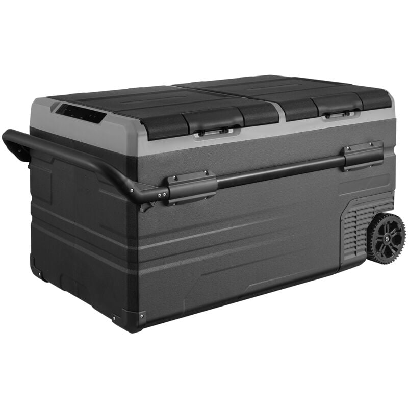 Réfrigérateur de voiture, réfrigérateur portable 12 volts, congélateur double zone 115 l avec roulettes et poignée, -4℉-68℉, 12/24V dc & 100-240V ac,