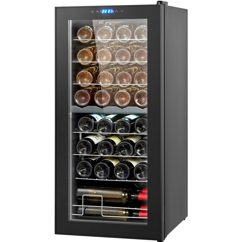 Refroidisseur à vin 32 bouteilles, réfrigérateur à vin à double zone et à double température, réfrigérateur autonome avec commande numérique, porte