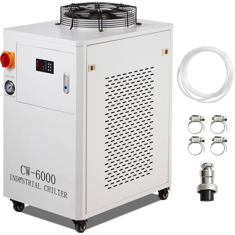 Refroidisseur d'eau industriel CW6000, système de refroidissement par compresseur 1500 w, réservoir 15 l, débit 65 L/min, machine de gravure laser