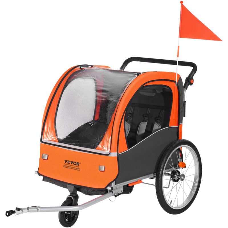 Mophorn - vevor Remorque de velo pour enfants, siege double, charge 45 kg, porte-auvent 2en1 transformant en poussette, remorque de velo pliable pour