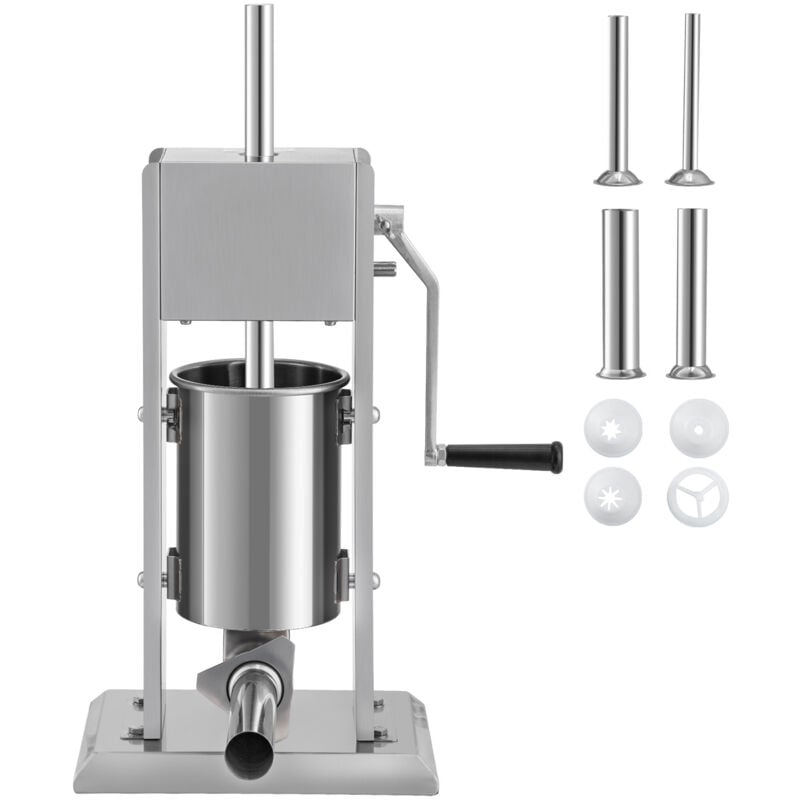 Mophorn Remplisseuse de saucisses manuelle 5 lb/3 litres, machine de remplissage verticale à deux vitesses en acier inoxydable 304, 4 tubes, base à