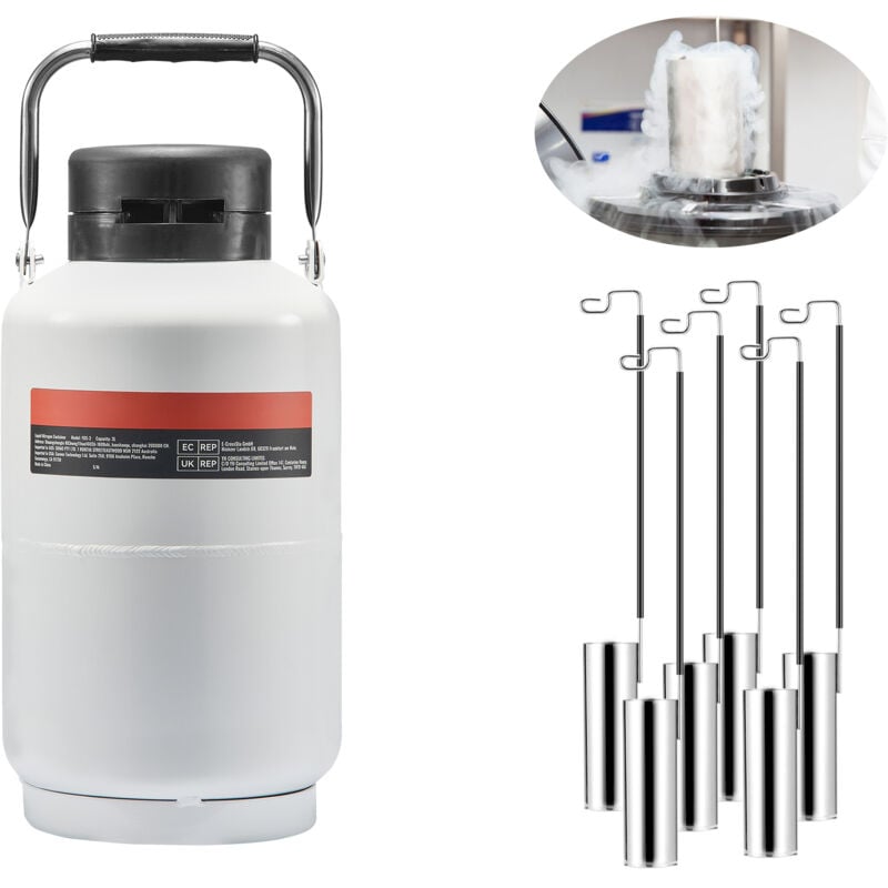 Mophorn - Réservoir d'azote liquide 3L, Dewar en alliage d'aluminium avec 6 bidons et sac de transport, réservoir cryogénique pour la beauté, la