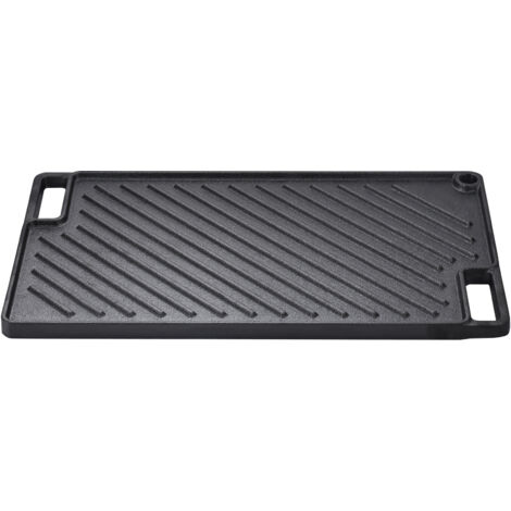 Mophorn Reversible Grill/Griddle - 9.7"x16.7" Ghisa pre-stagionata, antiaderente, doppio bruciatore, maniglie, per barbecue, grill a gas, nero