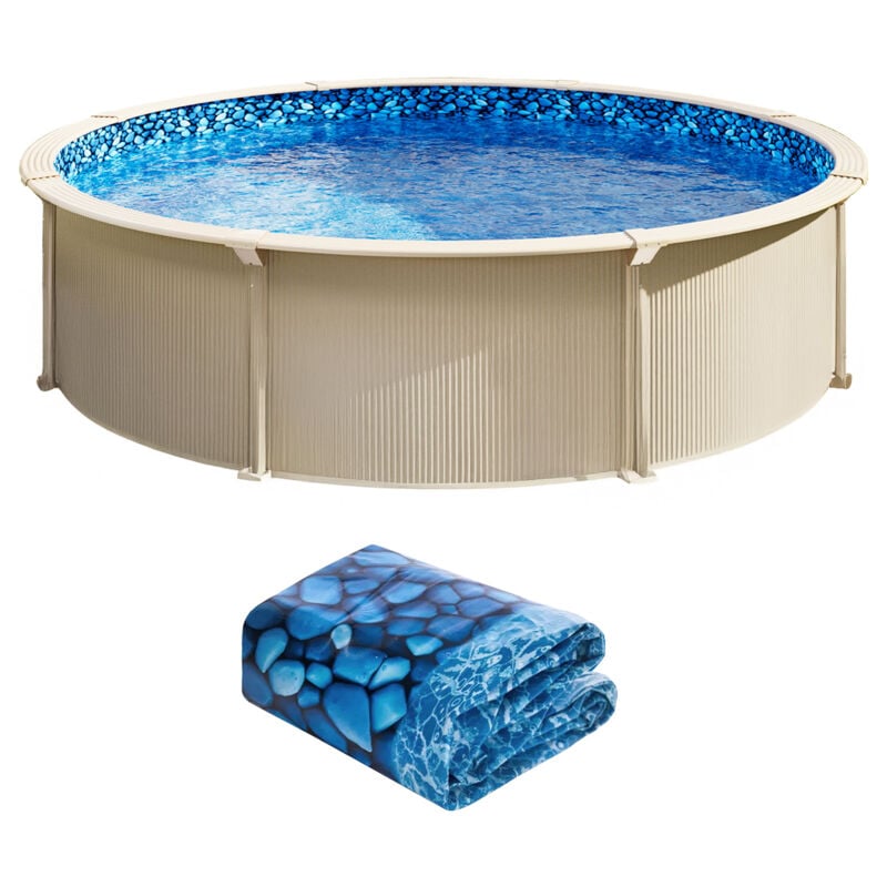 Revêtement de piscine hors sol rond de 8 pieds, revêtement en vinyle superposé, calibre standard, hauteur de paroi de 48 à 54 pouces, remplacement de