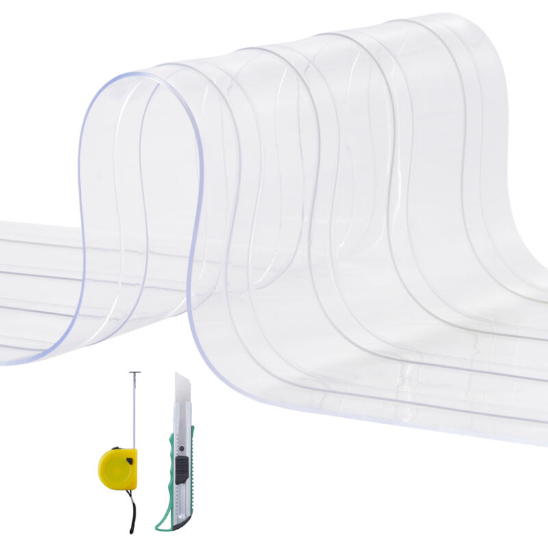 Rideau à lanières en pvc 164' x 8' - Bandes de porte en plastique nervuré transparent pour entrepôt, supermarché, garage, grange et zones pour