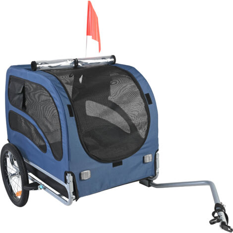 Mophorn Rimorchio per bici per cani, capacità 100 libbre, trasportino per animali domestici con telaio pieghevole,attacco universale, catarifrangenti di sicurezza,design pieghevole,bandiera,blu/nero