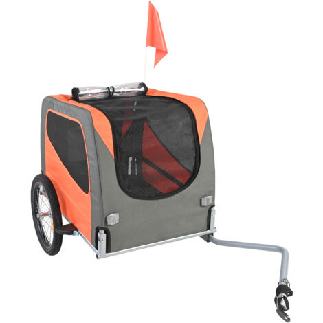 Mophorn Rimorchio per cani, capacità 66 libbre, trasportino per animali domestici con telaio pieghevole,ruote a sgancio rapido,catarifrangenti di sicurezza,design pieghevole,bandiera,arancione/grigio