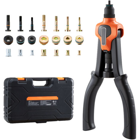 Mophorn Riveteuse Manuelle 34 cm, Kit d'Outils à Riveter Complet, pour Installation et Réparation Maison, Pince à Écrous à Sertir avec 7 Mandrins Métriques et SAE, 70 Écrous, avec Mallette