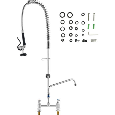 Mophorn Robinet commercial avec pulvérisateur de pré-rinçage, hauteur 44 po, centre 8 po, bec pivotant 12 po, en laiton avec douchette rétractable, pour éviers à 1/2/3 compartiments, montage sur pont